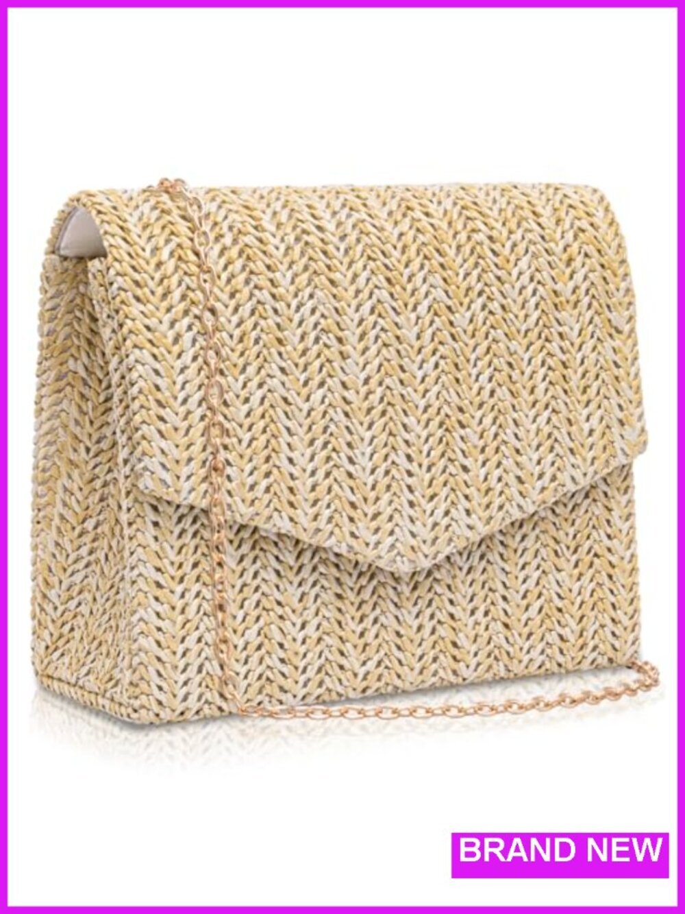 Straw Woven Clutch Purse with Detachable Chain, Bohemian Evening Handbag